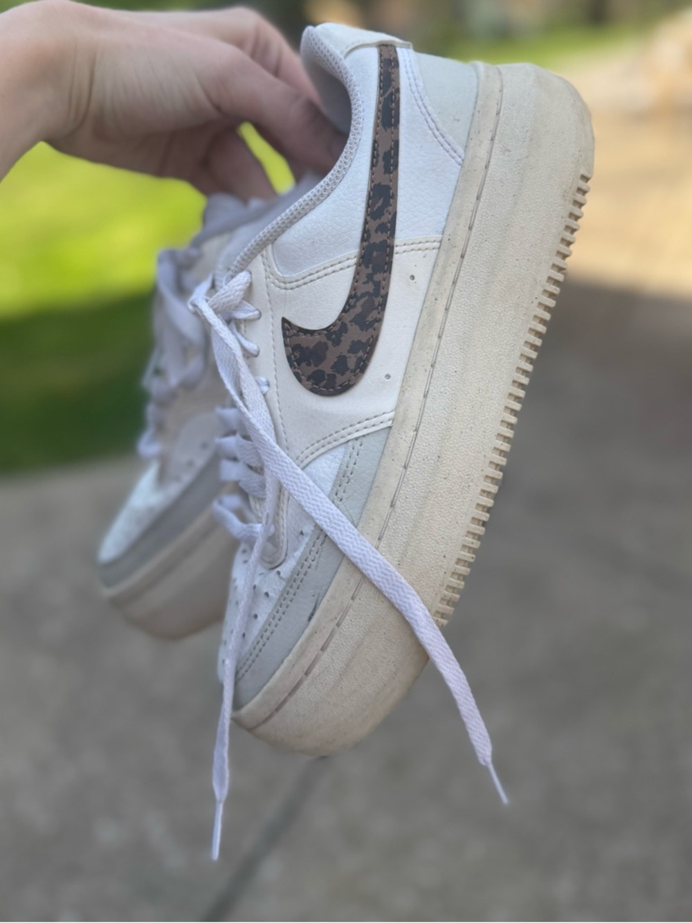 Nike Court Vision Alta Sneakers – White w/ Leopard Swoosh – Size 7.5 🐆